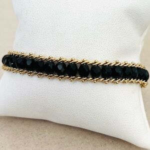 Vintage gold plated black crystals bracelet box clasp